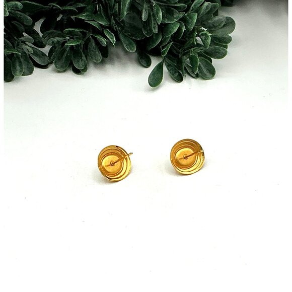 Vintage Gold Tone Circle Stud Earrings - Picture 2 of 3